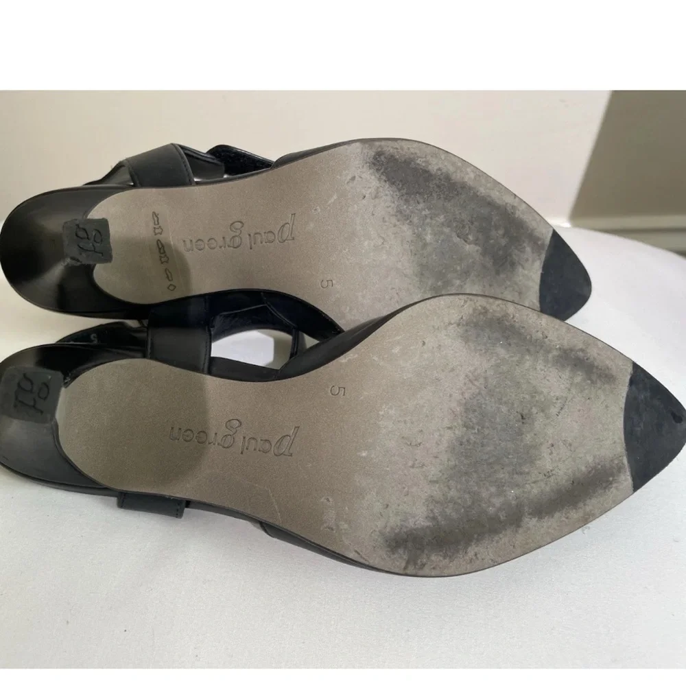 Paul Green US 7.5 Black Leather Nicolette Heels Pointed Toe Ankle Strap Pump